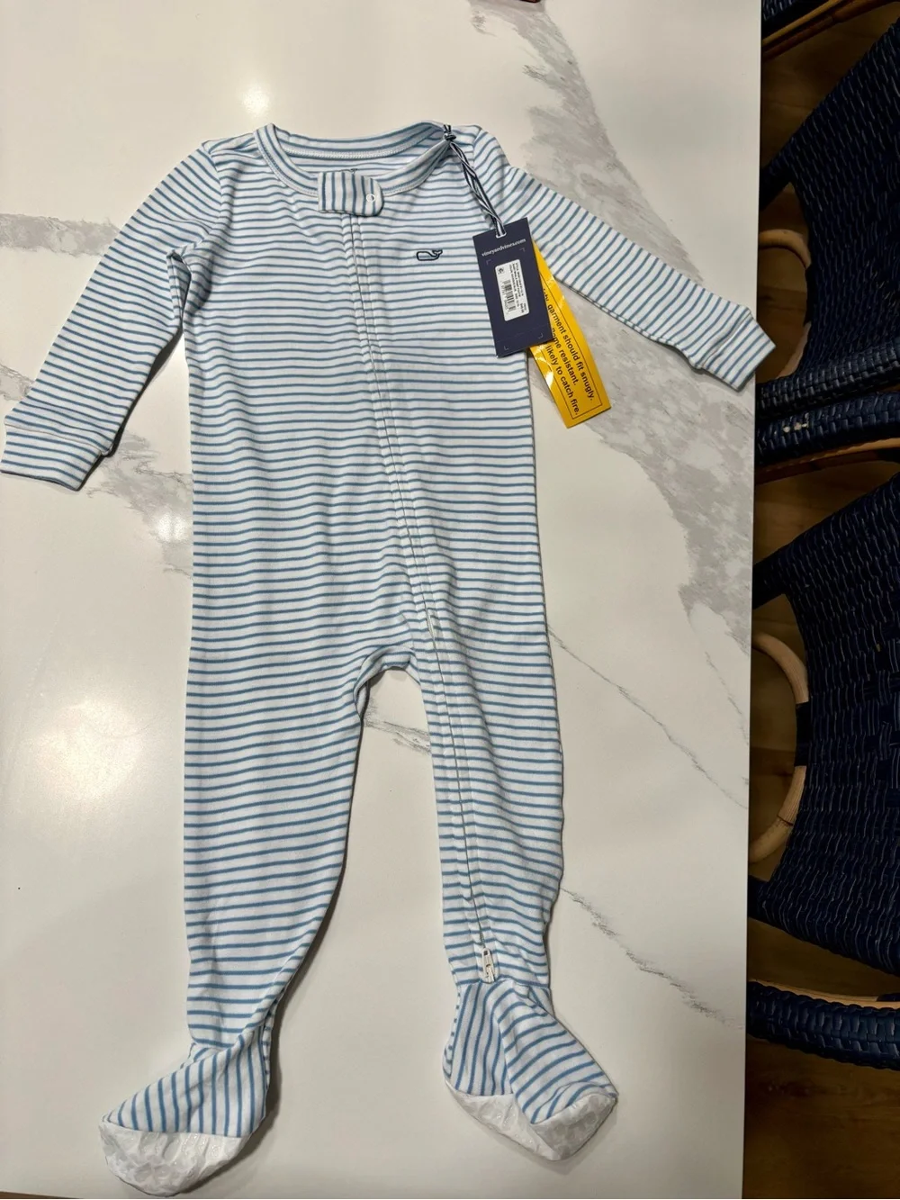 Vineyard Vines Blue & White Striped Footed One-Piece